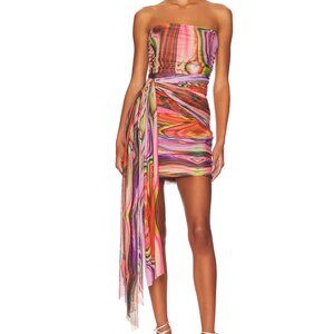NEW ELLIATT Nala Mini Dress in Multi Pink Red Strapless Party XXS